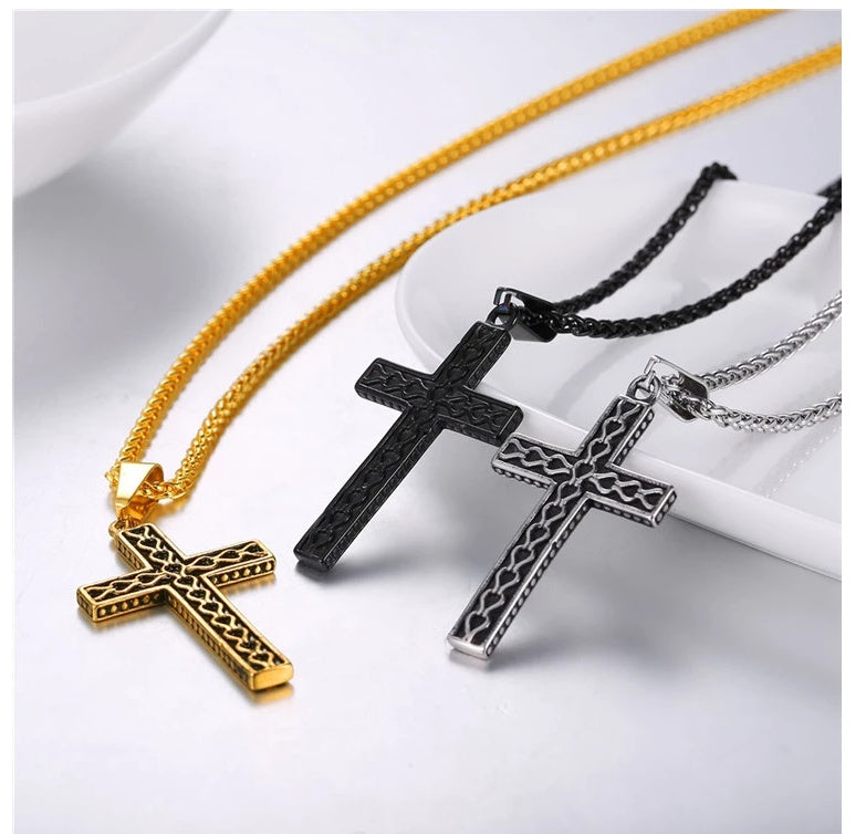 NorthRune Black Cross Necklace | 316L Stainless Steel Men's Pendant