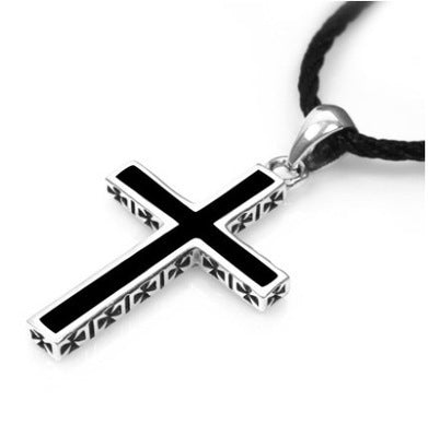 NorthRune Black Cross Necklace | Platinum Plated Silver Pendant | 2 Sizes