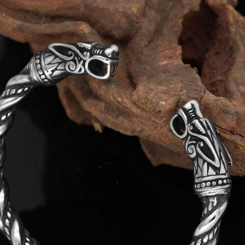 NorthRune Viking Dragon Cuff Bracelet | Stainless Steel Norse Open Bangle