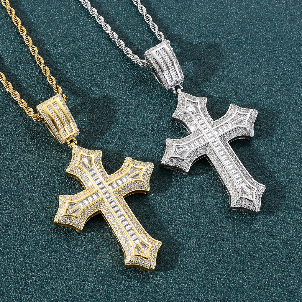 NorthRune Cross Pendant Necklace | Zircon Detail | Gold & Silver Men’s Necklace
