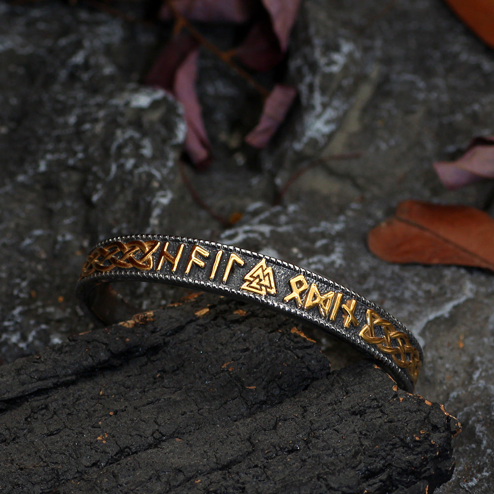 NorthRune Viking Rune Cuff Bracelet | Adjustable Stainless Steel Norse Bangle