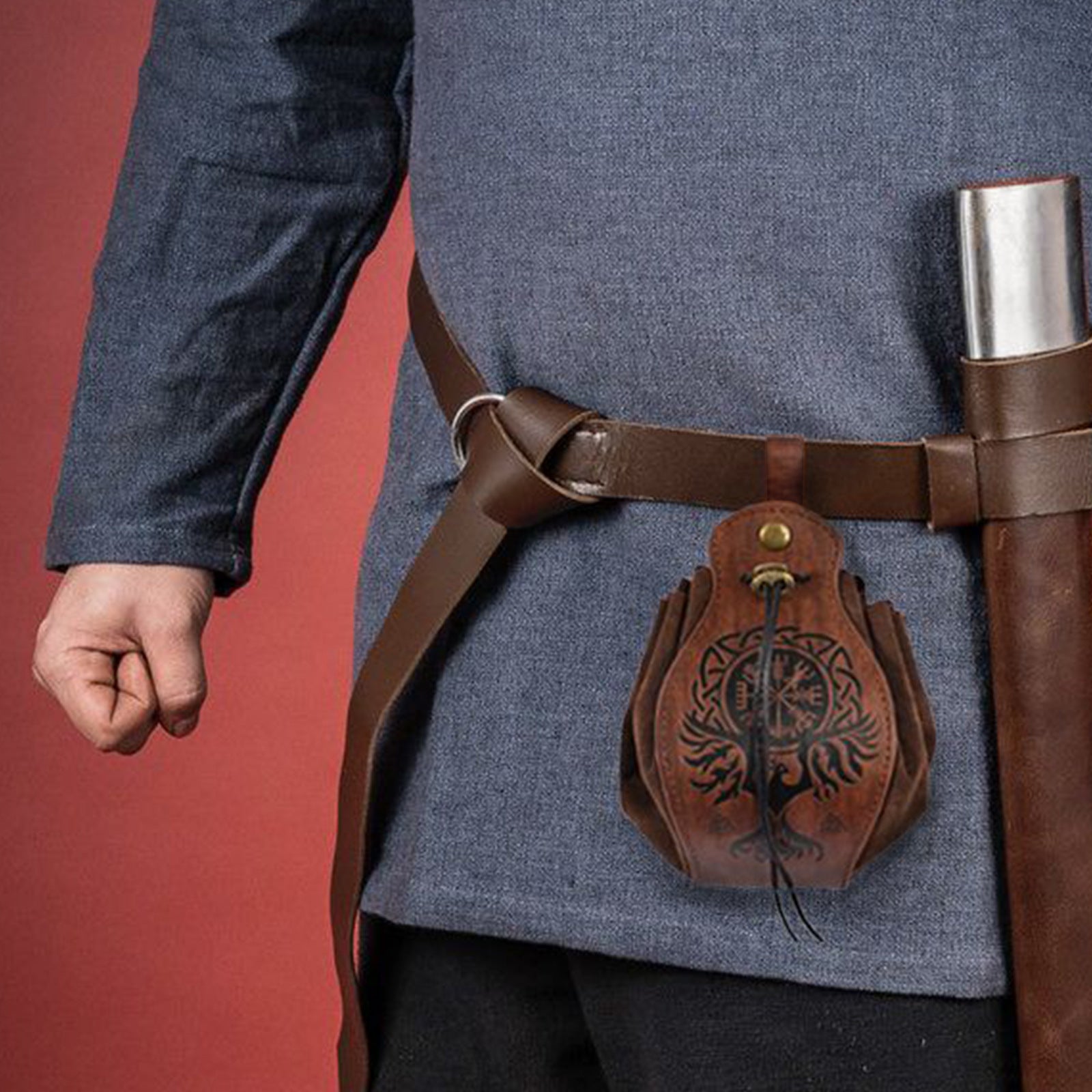 NorthRune Viking Retro Waist Pouch – PU Leather Dragon & Wolf Belt Bag