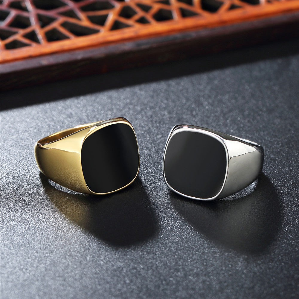 NorthRune Black Onyx Signet Ring | Titanium Steel Men's Ring