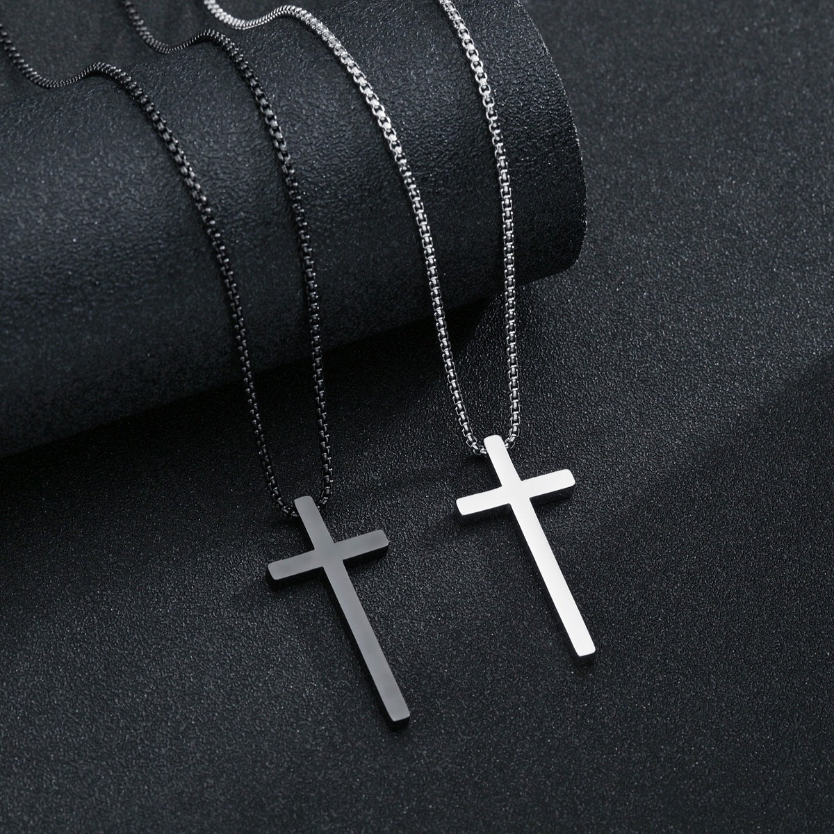 NorthRune 316L Stainless Steel Cross Necklace | Black & Silver | 50 cm Chain
