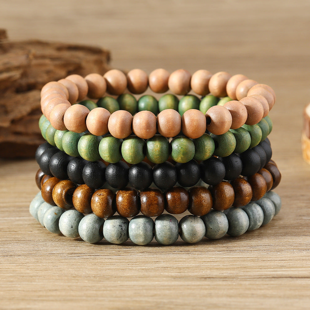 NorthRune Wooden Beaded Bracelet Set | 5-Piece Multicolour Unisex Bracelet | Natural Nordic Style