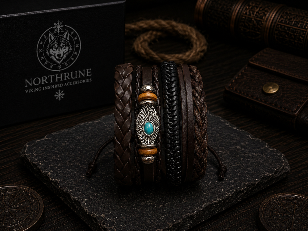 NorthRune Boho Bracelet | Faux Leather | Adjustable | Turquoise Style