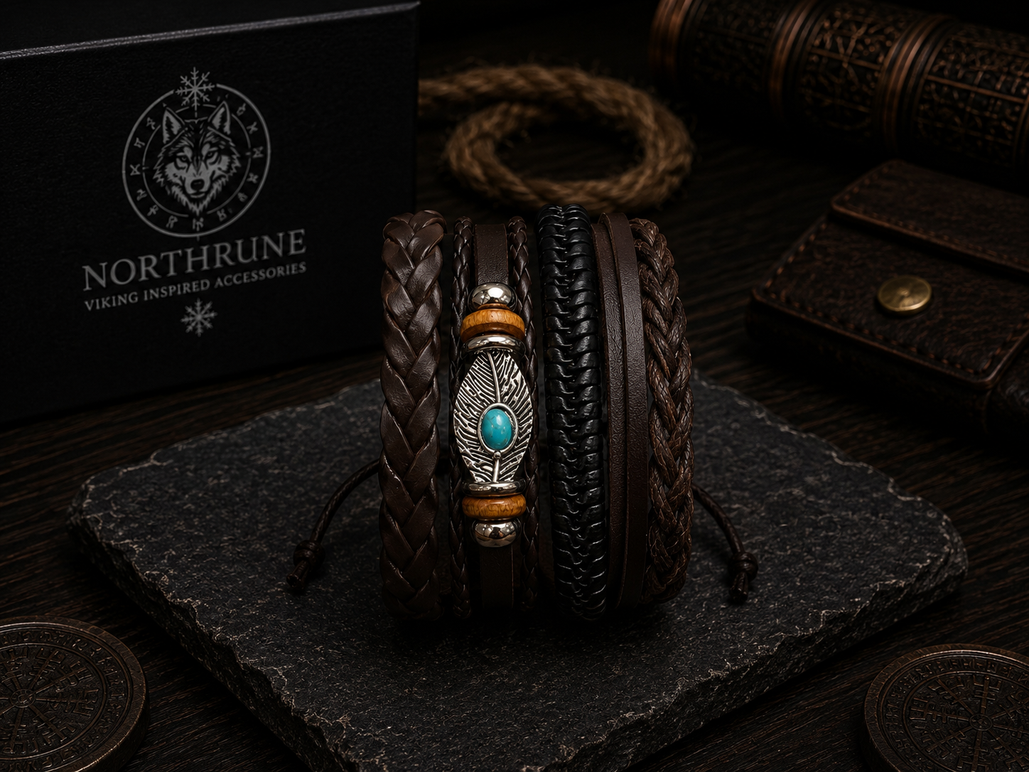 NorthRune Boho Bracelet | Faux Leather | Adjustable | Turquoise Style