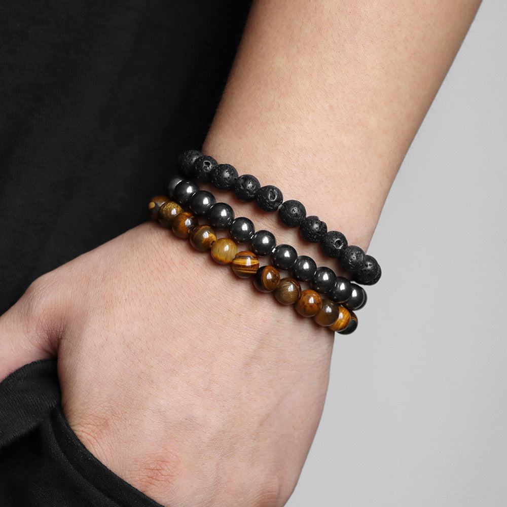 NorthRune Natural Stone Bracelet Set | 3-Piece Volcanic Stone Beaded Bracelet | 16 Style Options