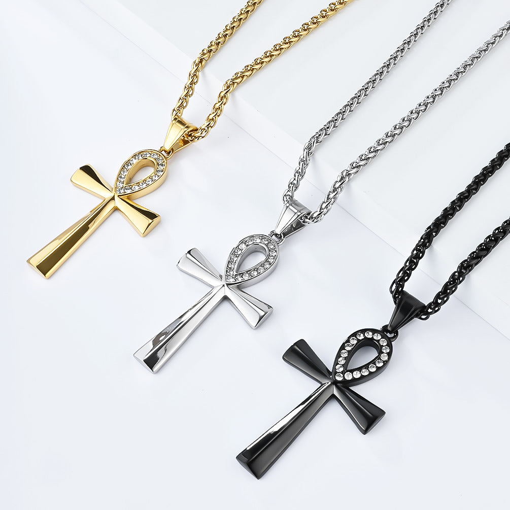 NorthRune Diamond Cross Necklace | Titanium Steel Men's Pendant