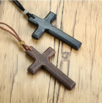 NorthRune Vintage Wooden Cross Necklace | Dark Wood Pendant | Rustic Unisex Style