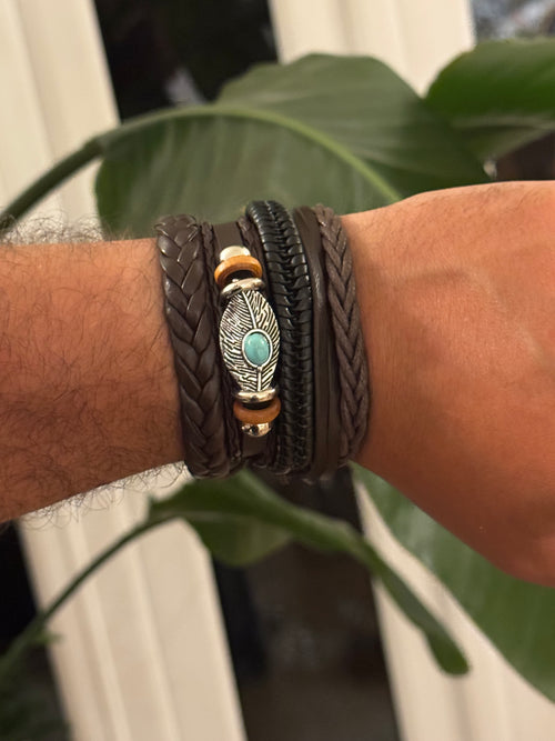 NorthRune Boho Bracelet | Faux Leather | Adjustable | Turquoise Style