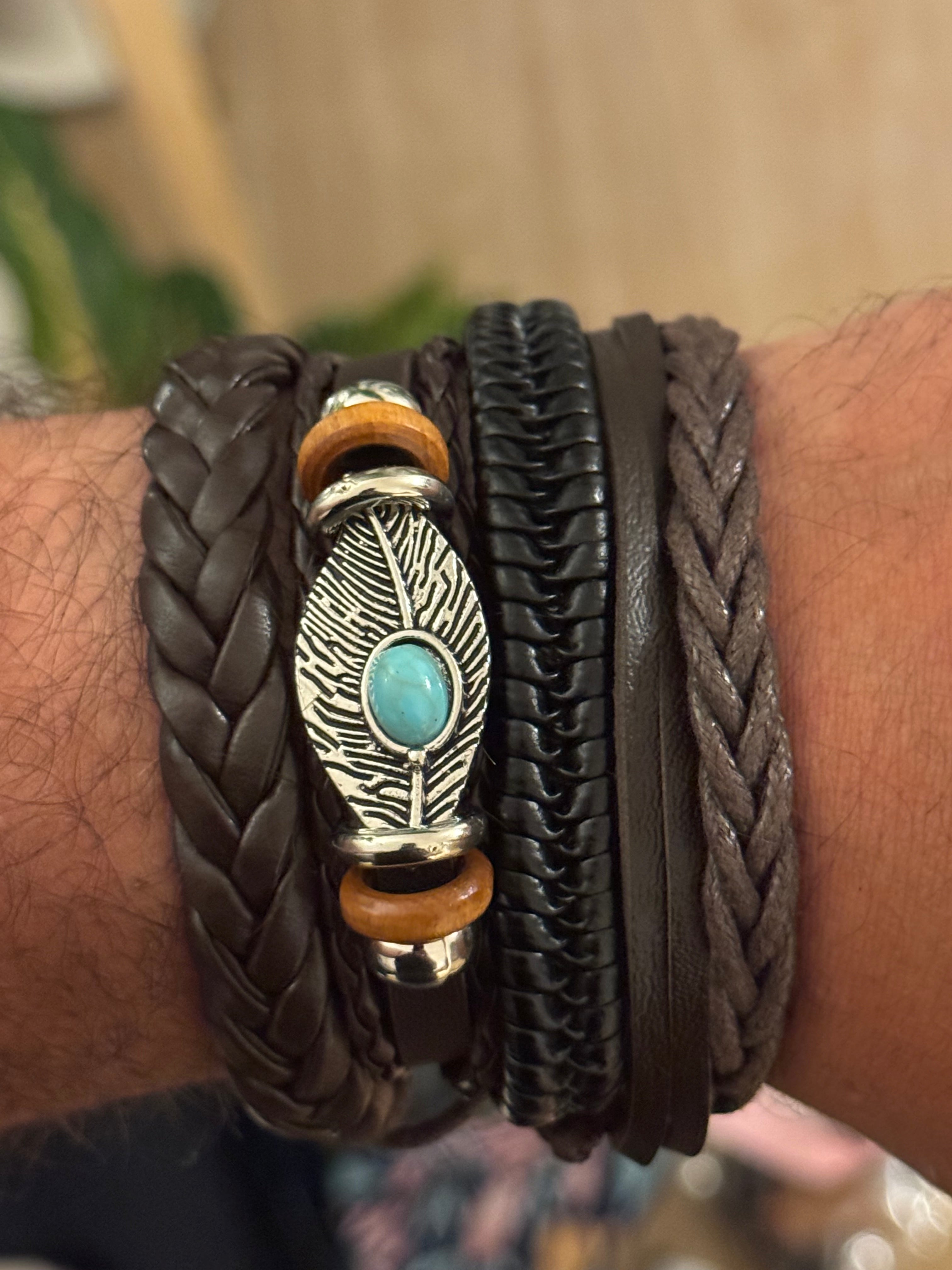 NorthRune Boho Bracelet | Faux Leather | Adjustable | Turquoise Style