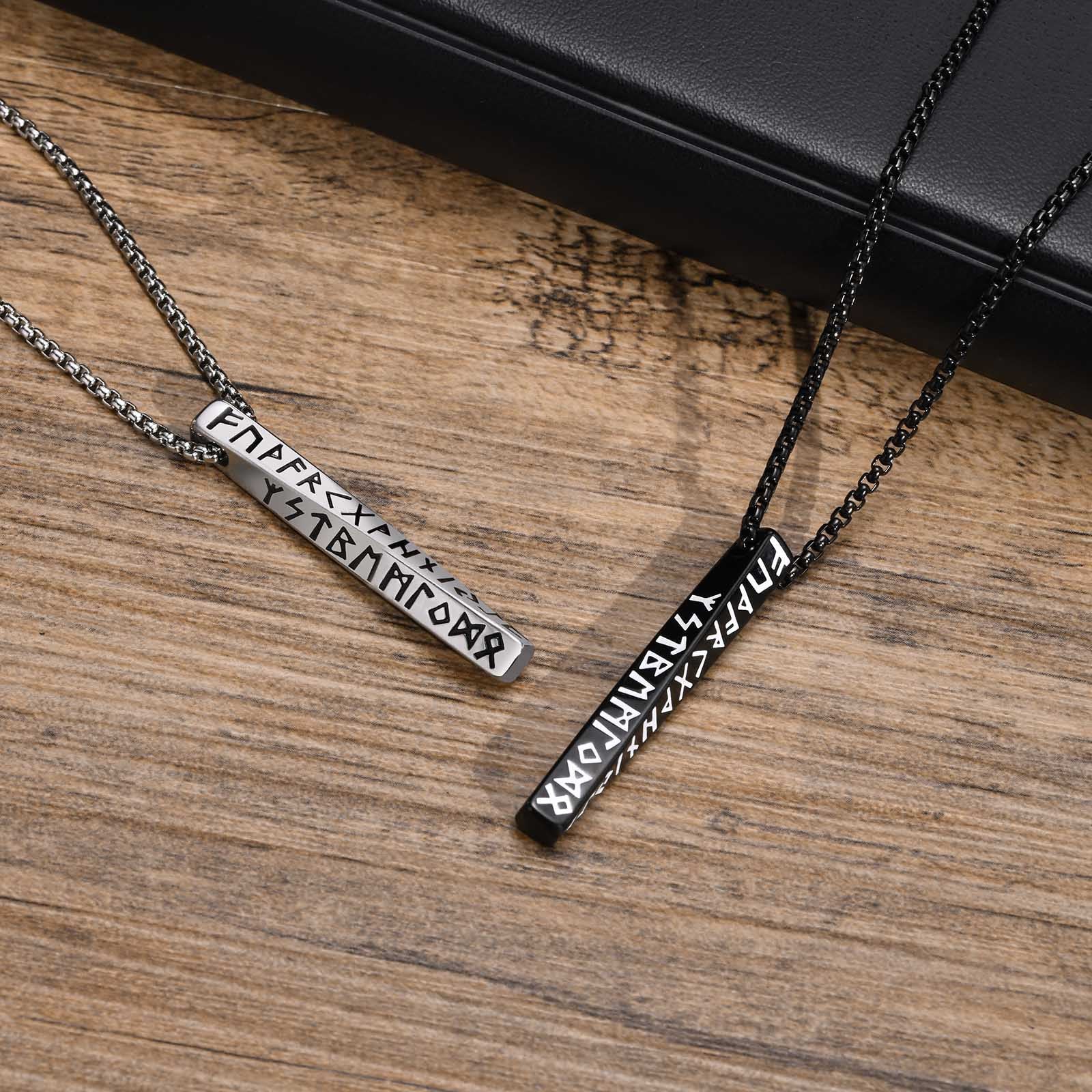 NorthRune Viking Rune Bar Necklace | Stainless Steel Engraved Pendant | Norse Minimalist Jewelry