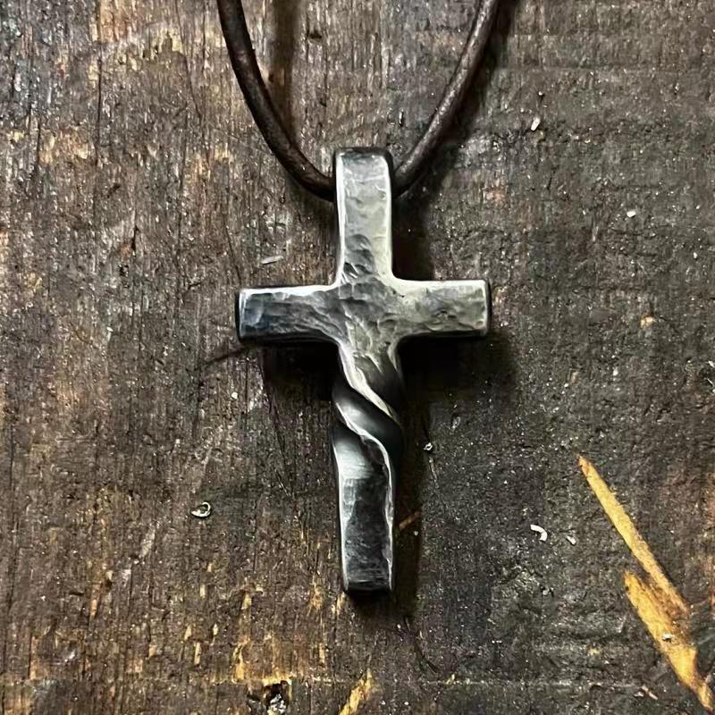 NorthRune Twisted Cross Pendant Necklace | Alloy Men’s Cross Necklace | Rustic Nordic Style