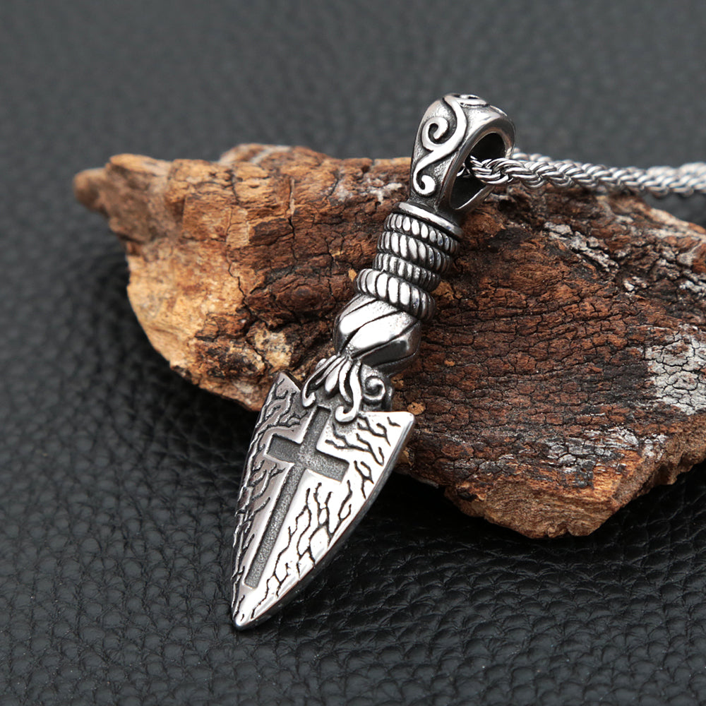 NorthRune Viking Cross Shield Pendant | Titanium Steel Medieval Necklace