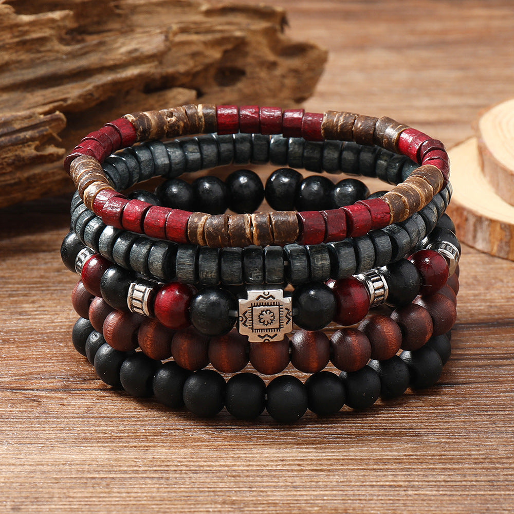 NorthRune Retro Multi-Layer Bracelet Set | 5-Piece Leather & Beaded Unisex Bracelet