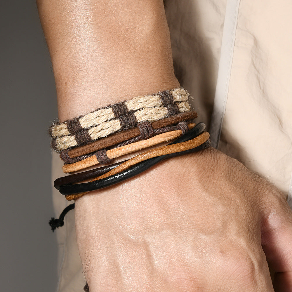 NorthRune Handmade Woven Leather Bracelet Set | 4 Style Options | Multi-Layer Unisex Nordic Bracelet