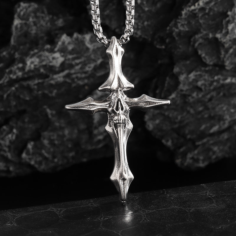 NorthRune Bone Cross Pendant Necklace | Zinc Alloy Unisex Gothic Cross Necklace