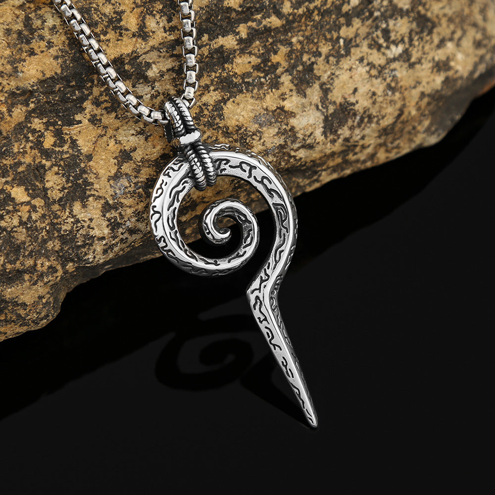 NorthRune Viking Spiral Snake Pendant Necklace | Stainless Steel Norse Totem Jewelry