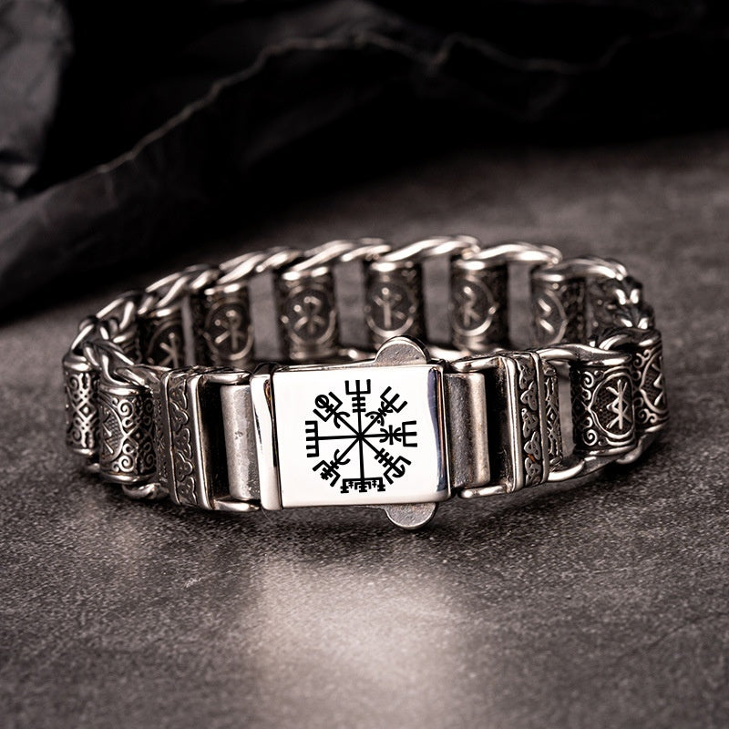 NorthRune Vegvisir Viking Bracelet | Titanium Steel Norse Compass Link Bracelet