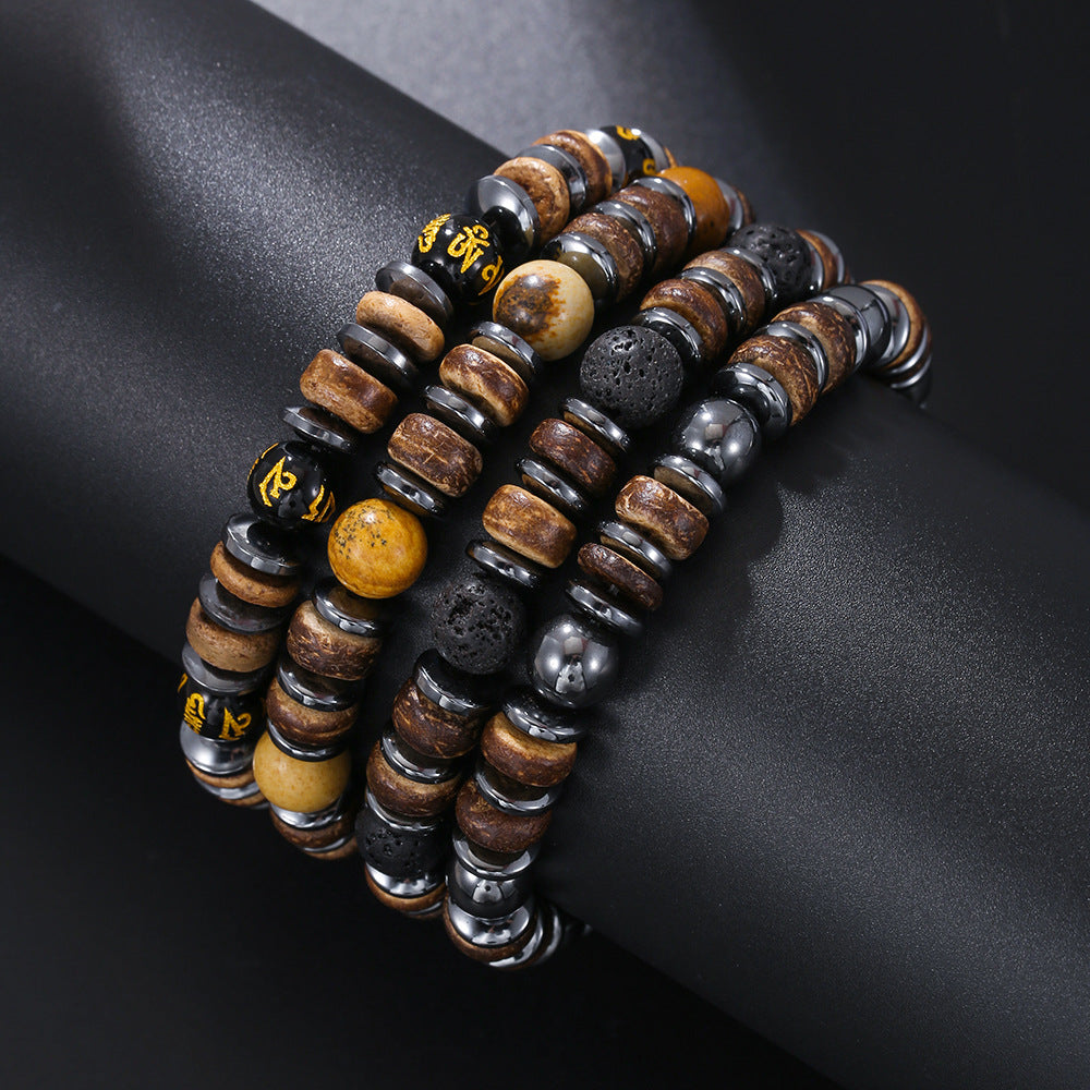 NorthRune Wood & Stone Beaded Bracelet | 4 Style Options | Hematite Nordic Bracelet