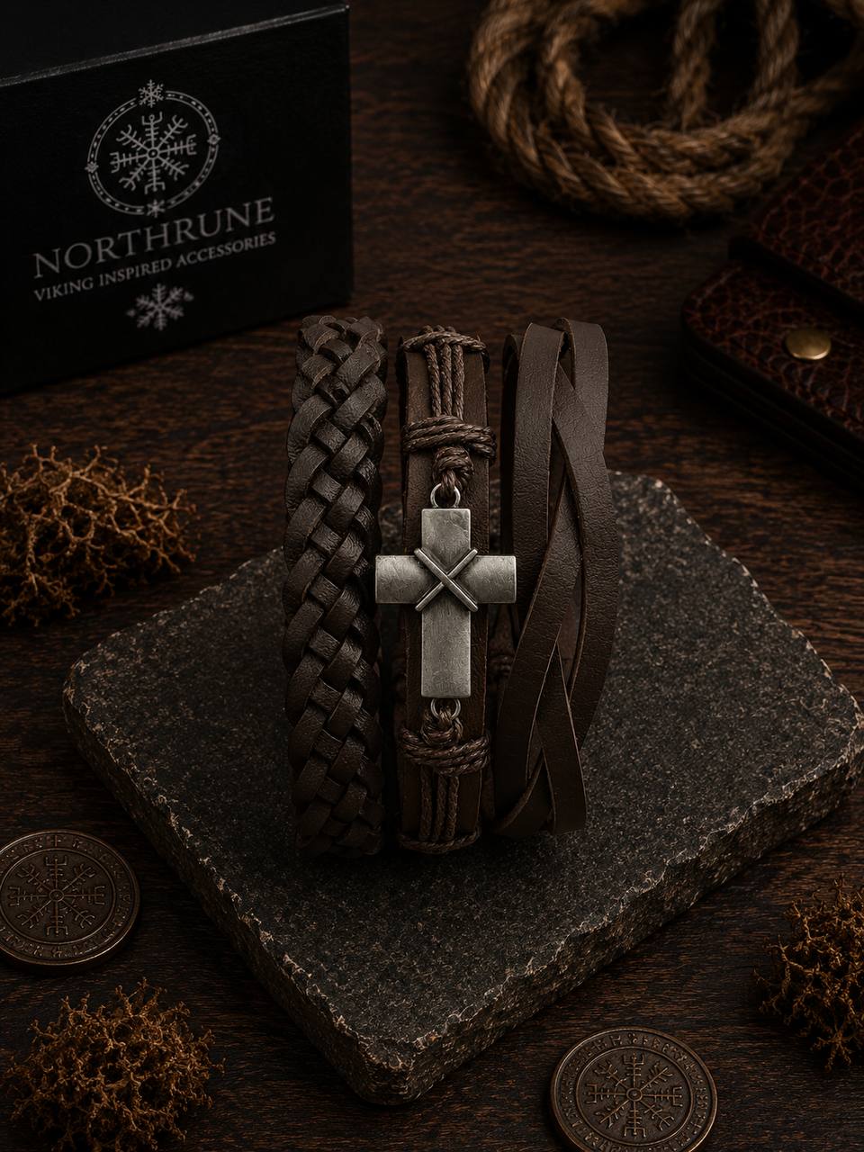 NorthRune Viking Cross Bracelet Set