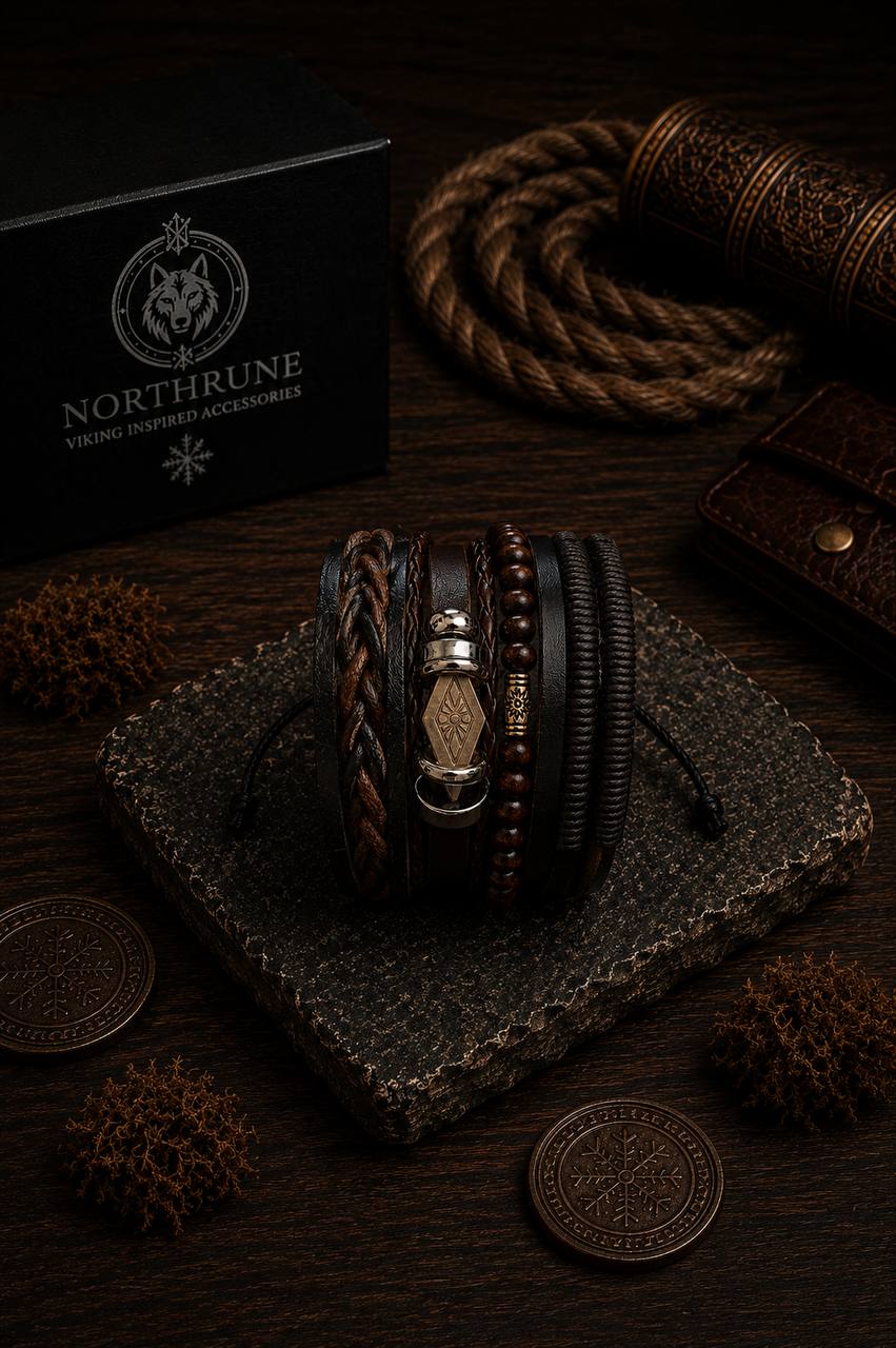 NorthRune Rune Leather Bracelet Set