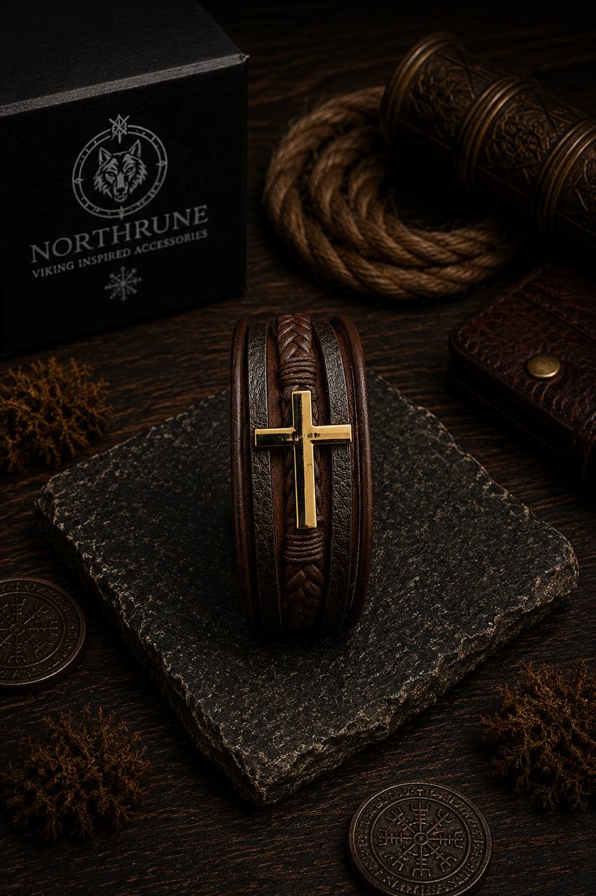 NorthRune Cross Leather Bracelet