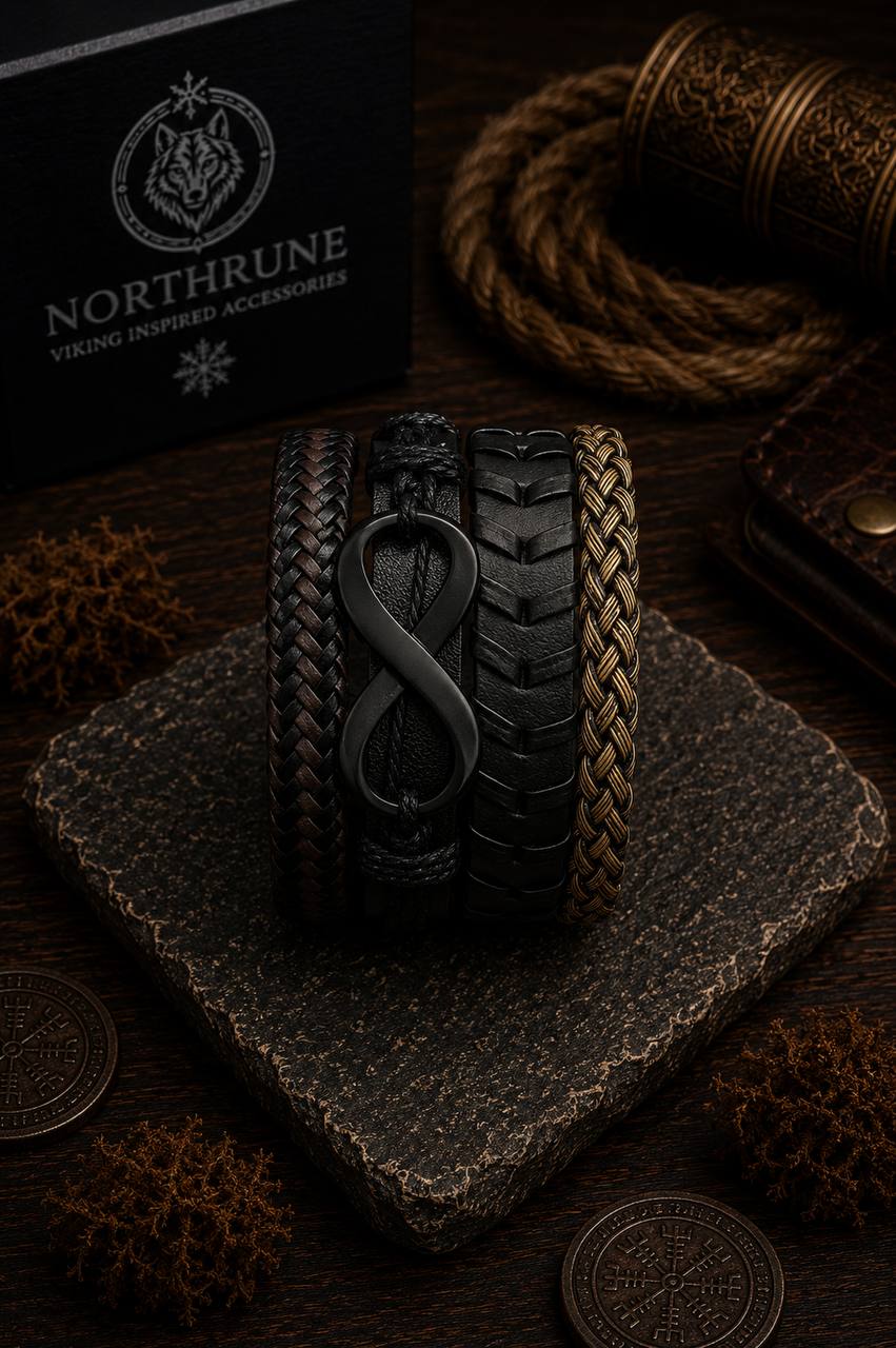 NorthRune Infinity Leather Bracelet Set