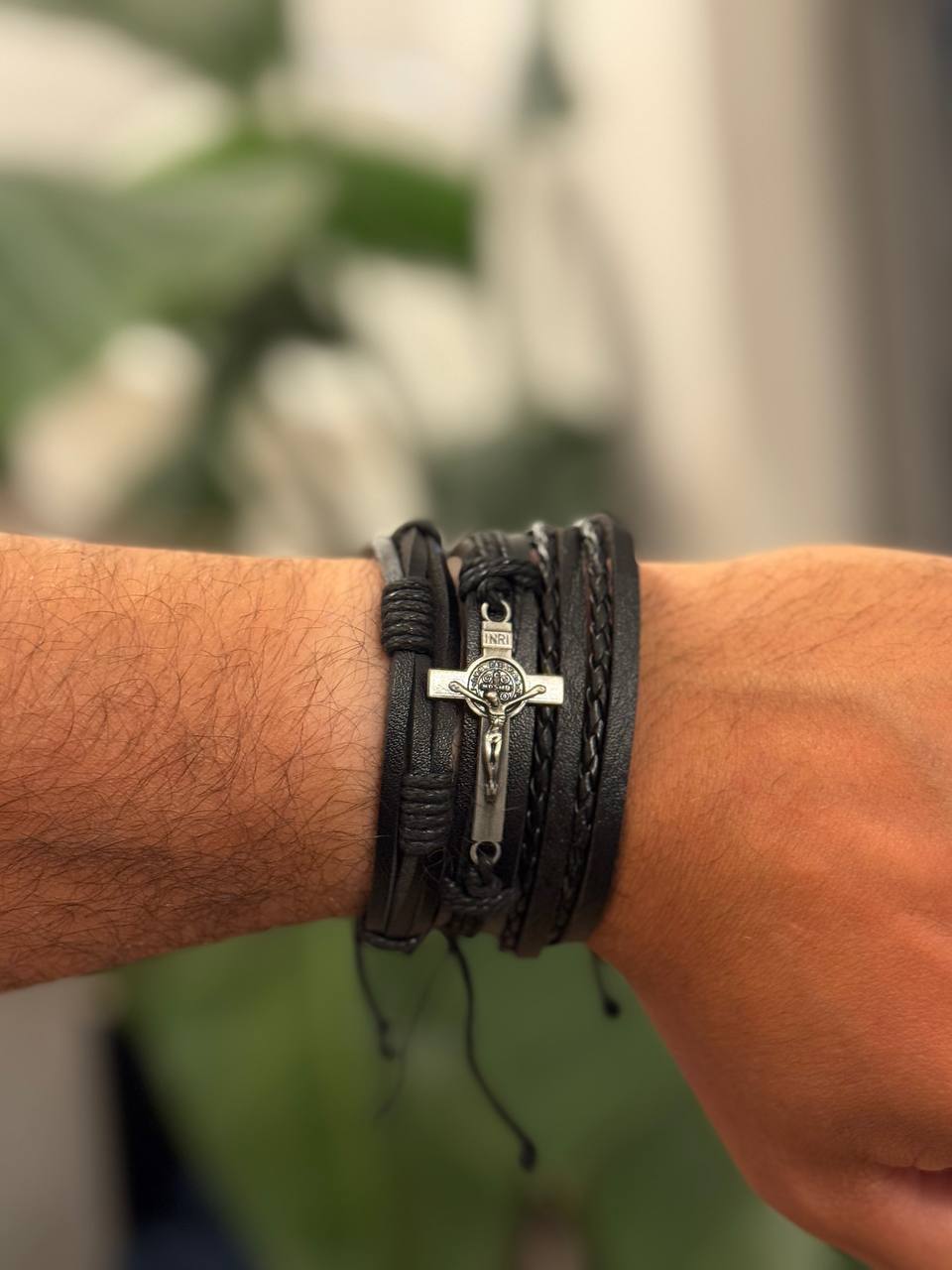 NorthRune Crucifix Leather Bracelet