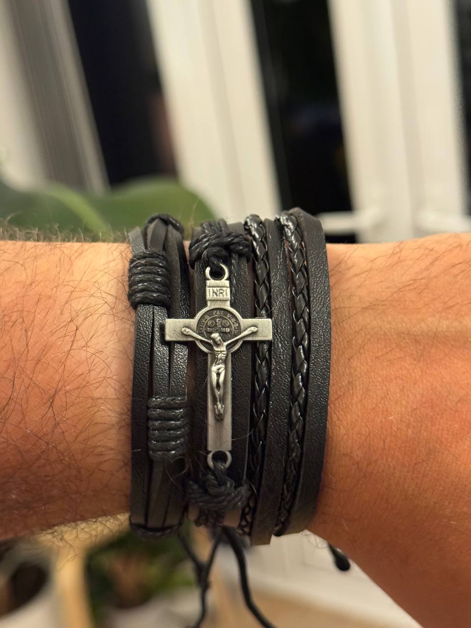 NorthRune Crucifix Leather Bracelet
