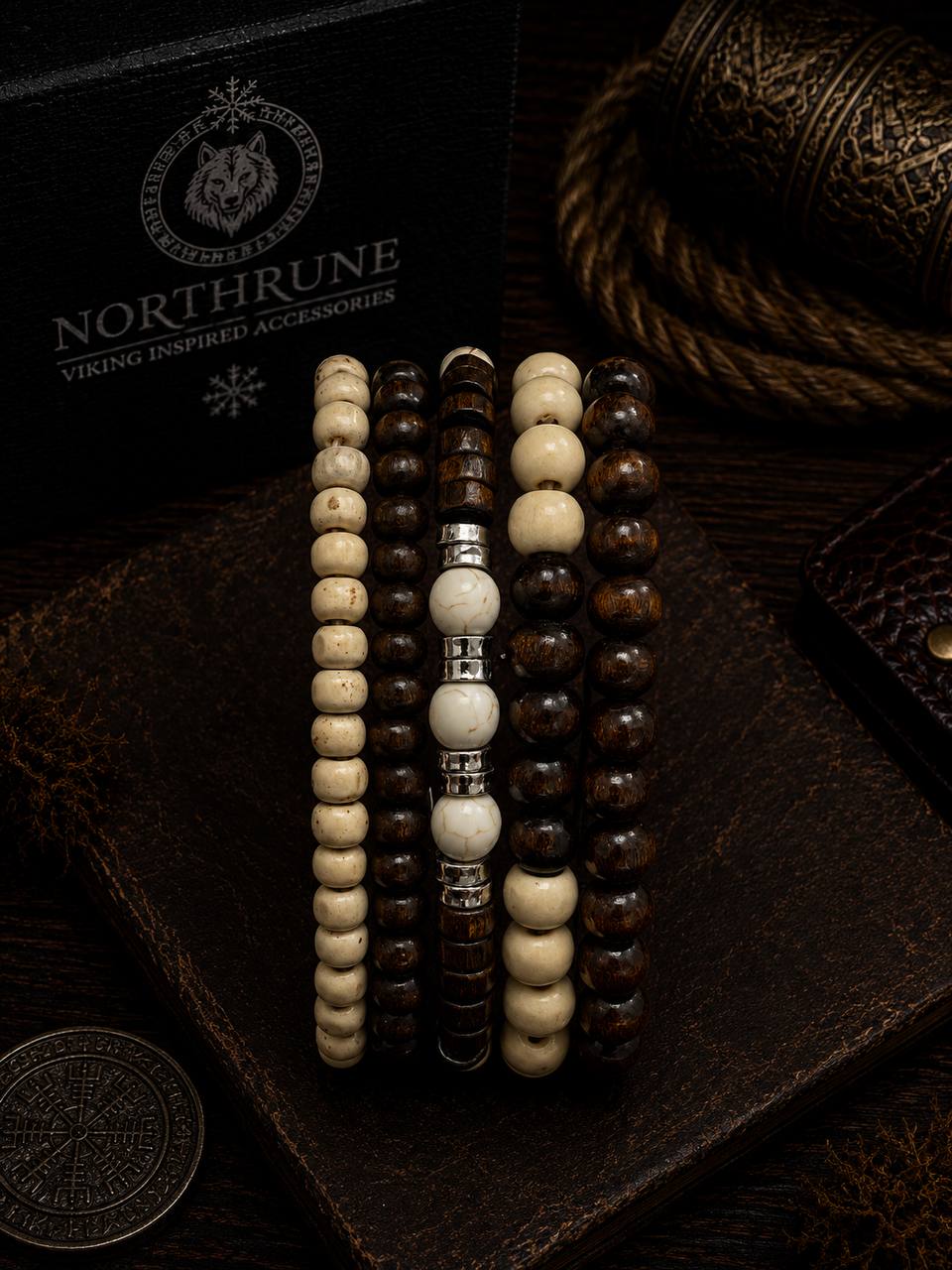 NorthRune Ivory & Ebony Bead Bracelet Set